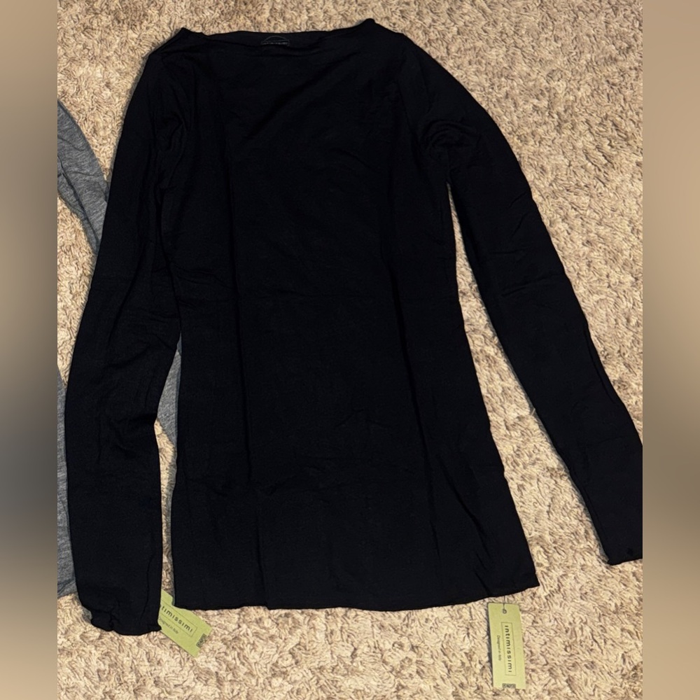Intimissimi Black Boat Neck Modal Cashmere Ultralight Long Sleeve Top